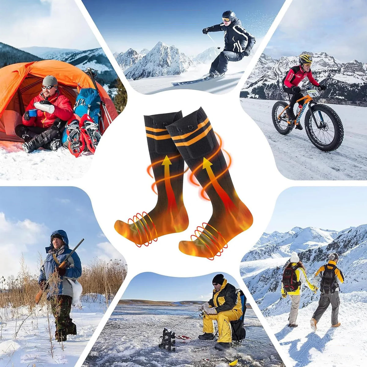 Chaussettes chauffantes électriques en coton modal, 4 températures, pour les sports d’hiver, la randonnée, le vélo et le patinage | Sulvida