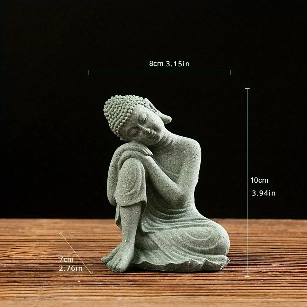 Statue de Bouddha en grès vert, décoration zen pour table ou aquarium, ambiance spirituelle, coin méditation, 6x4.5x8cm | Sulvida