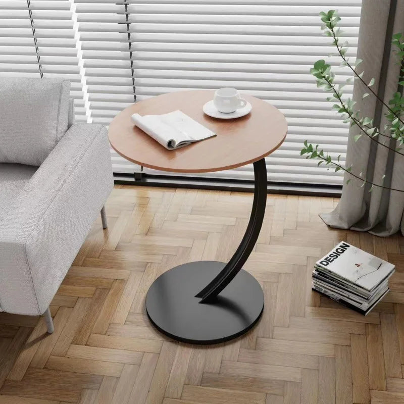 Compacte bijzettafel met stalen frame en houten blad voor woonkamer slaapkamer hoektafel nachtkastje | Sulvida