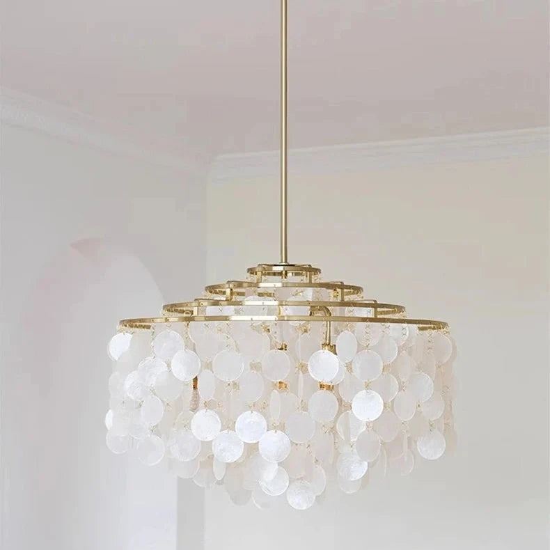 Ronde hanglamp met schelpenlagen en LED-verlichting voor sfeervolle woonkamer eetkamer entree en slaapkamer | Sulvida