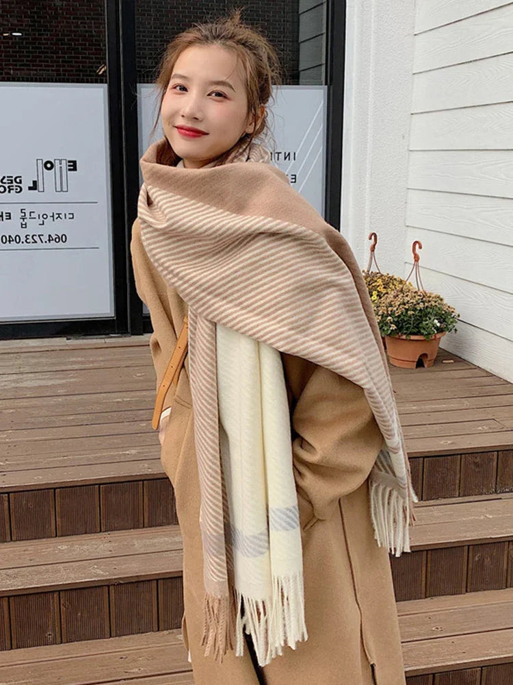 Vintage Wollen Wintersjaal Geruit met Franje – Unisex Halsdoek voor Herfst Winter – Warme Gebreide Sjaal | Sulvida