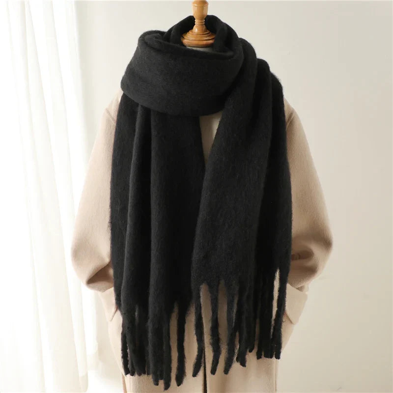 Écharpe en cachemire avec grands pompons, chaleur hivernale, écharpe d’hiver douce, aspect laine, pour femme, automne et hiver | Sulvida