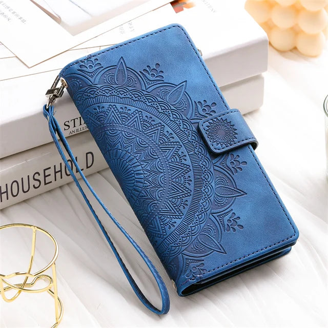 Leren Telefoonhoesje met Kaarthouder Smartphone Reliëfprint Flipcase Portemonnee-Etui Magnetische Sluiting | Sulvida