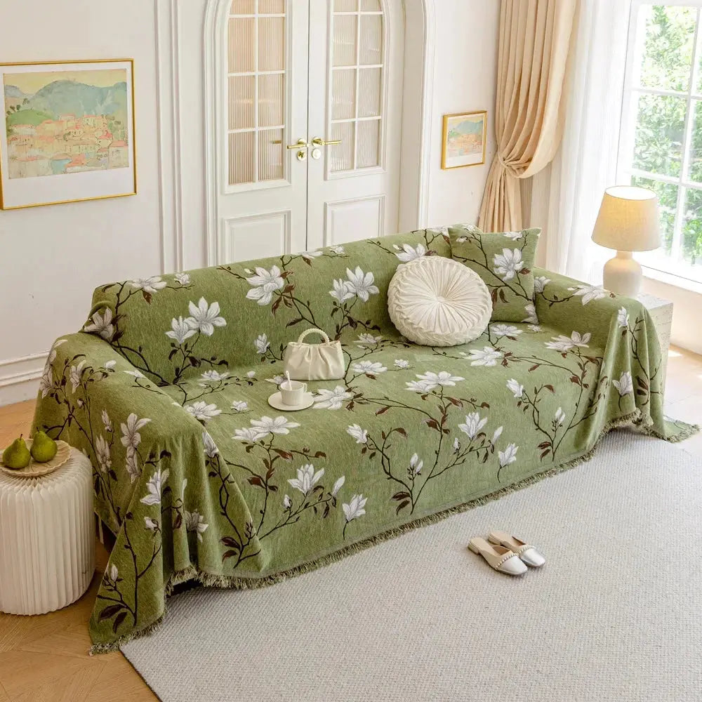 Chenille bankdeken met kwastjes 180×130 cm bohemian plaid voor bank meubelbescherming decoratie en warmte | Sulvida