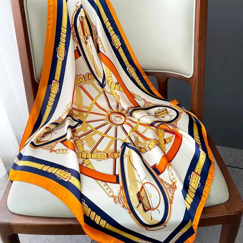 Vierkante Zijden Sjaal Dames 70x70cm Multifunctioneel Haarband Halsdoek Tasaccessoire Bloemenprint Stijlvol | Sulvida