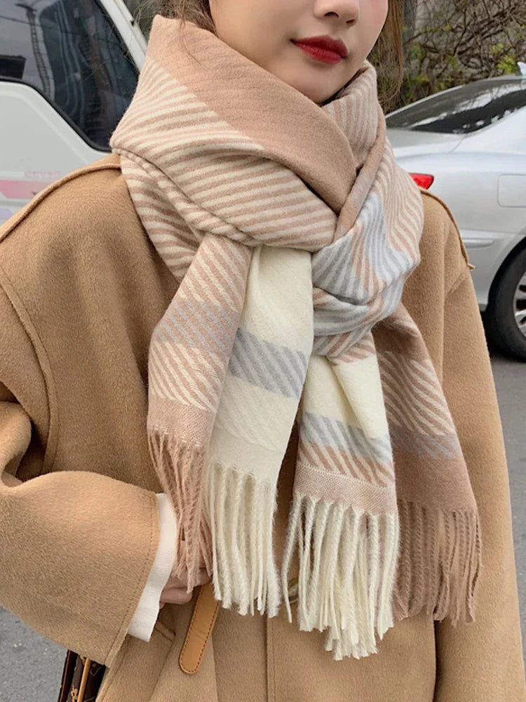 Vintage Wollen Wintersjaal Geruit met Franje – Unisex Halsdoek voor Herfst Winter – Warme Gebreide Sjaal | Sulvida