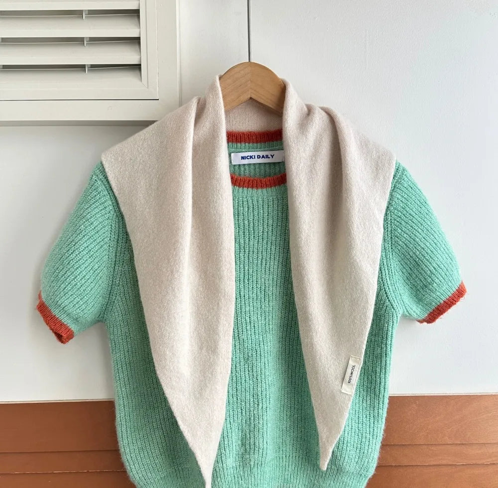 Driehoekige Wintersjaal van Wol voor Dames Gebreide Omslagdoek Effen Hoofddoek Warme Herfst Winter Accessoire | Sulvida