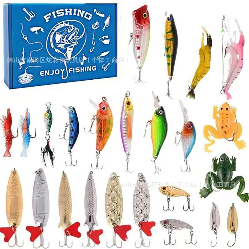 Viskalender 24 Dagen Kunstaas Set Met Minnows Spinners Haken Zoet Zoutwater Voor Baars Forel Roofvis | Sulvida