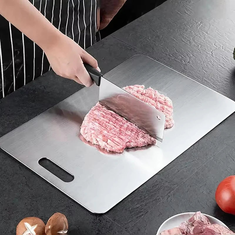 Stainless steel cutting board - Titanium Cutting Stainless Boards for Kitchen Board 316 Steel Thickened Double Sided Food Grade Portable Fruit Meat Chopping