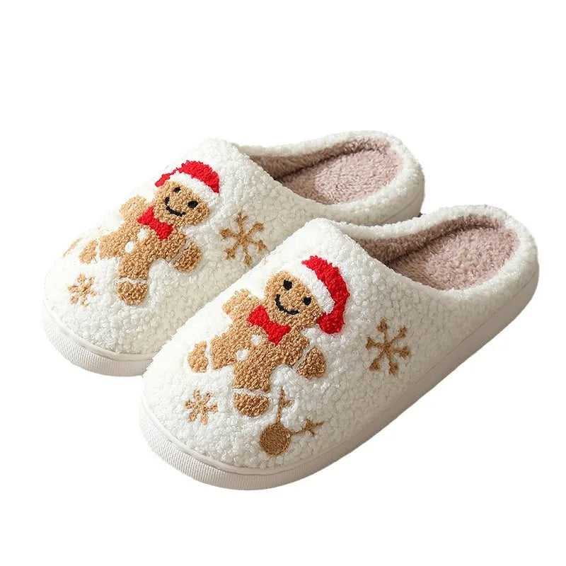 Huisslippers Peperkoek Motief Zachte Pluche Binnenschoenen Winterwarm Dames Heren Unisex Kerstcadeau | Sulvida