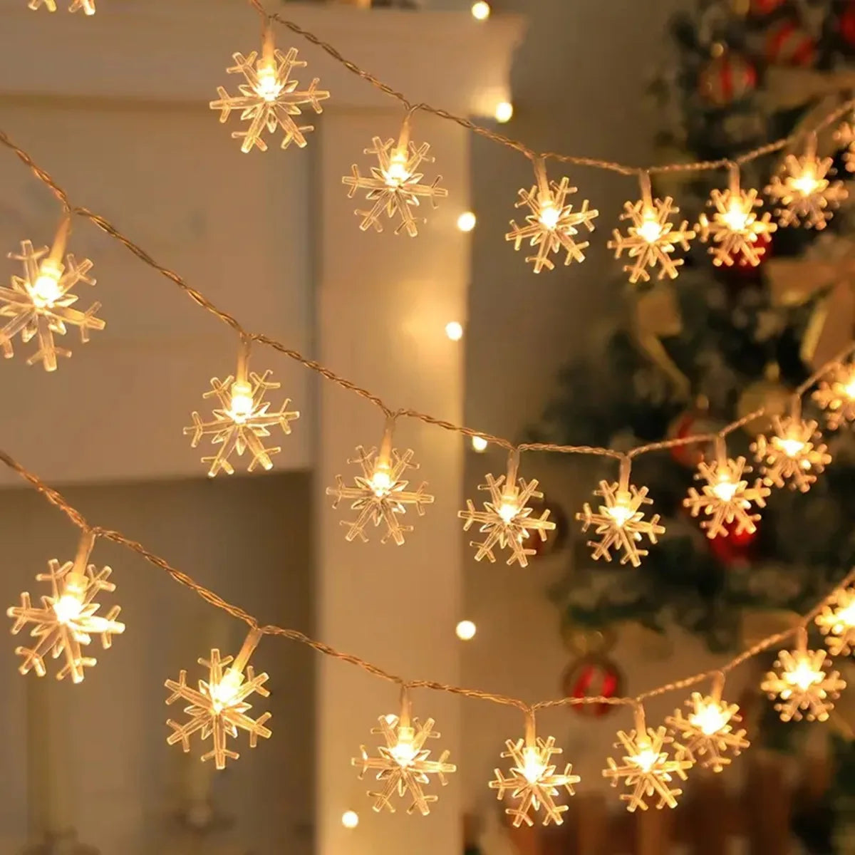 Sneeuwvlok Lichtslinger LED Binnen Buiten Feestverlichting op Batterij Kerstdecoratie Tuinfeest Sfeerverlichting | Sulvida