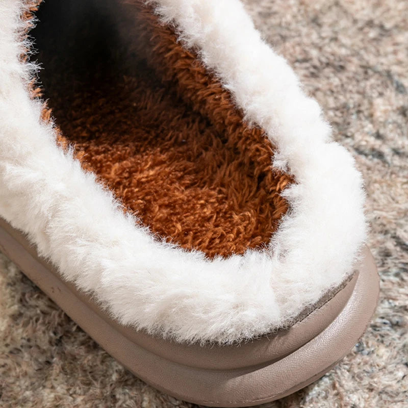 Dames winterpantoffels fleece hoge zool warm gevoerd indoor outdoor antislip huisschoenen comfortabel | Sulvida