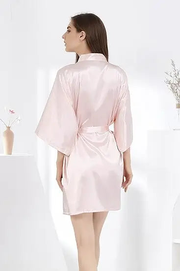 Satijnen Kimono Ochtendjas Dames Marineblauw Knielengte Bruidsmeisje Badjas Luxe Polyester Satijn Nachtkleding | Sulvida