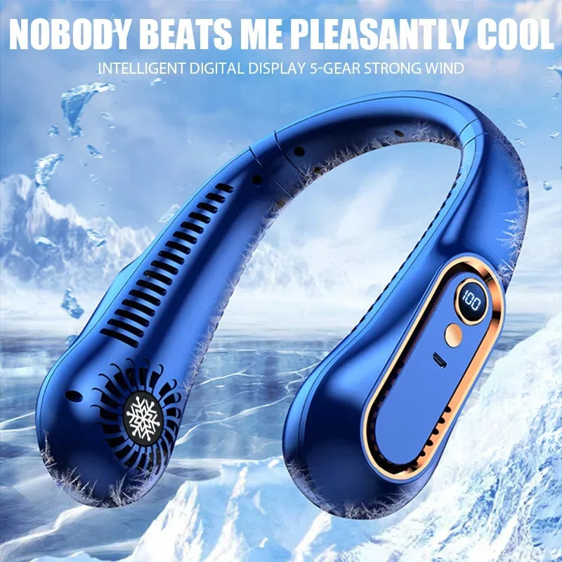 Draagbare Nekventilator Oplaadbaar Handsfree USB Koeling Bladloos 4 Standen Wandelen Outdoor Sport Buiten | Sulvida