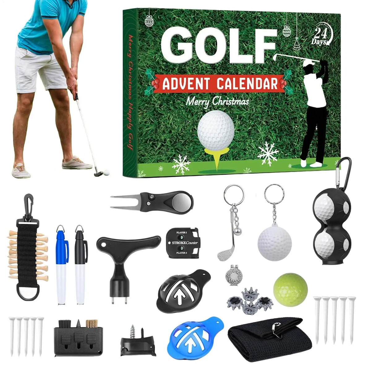 Adventskalender Golf met 24 Accessoires – Aftelkalender voor Golfers met Cadeaus Gadgets en Verrassingen | Sulvida