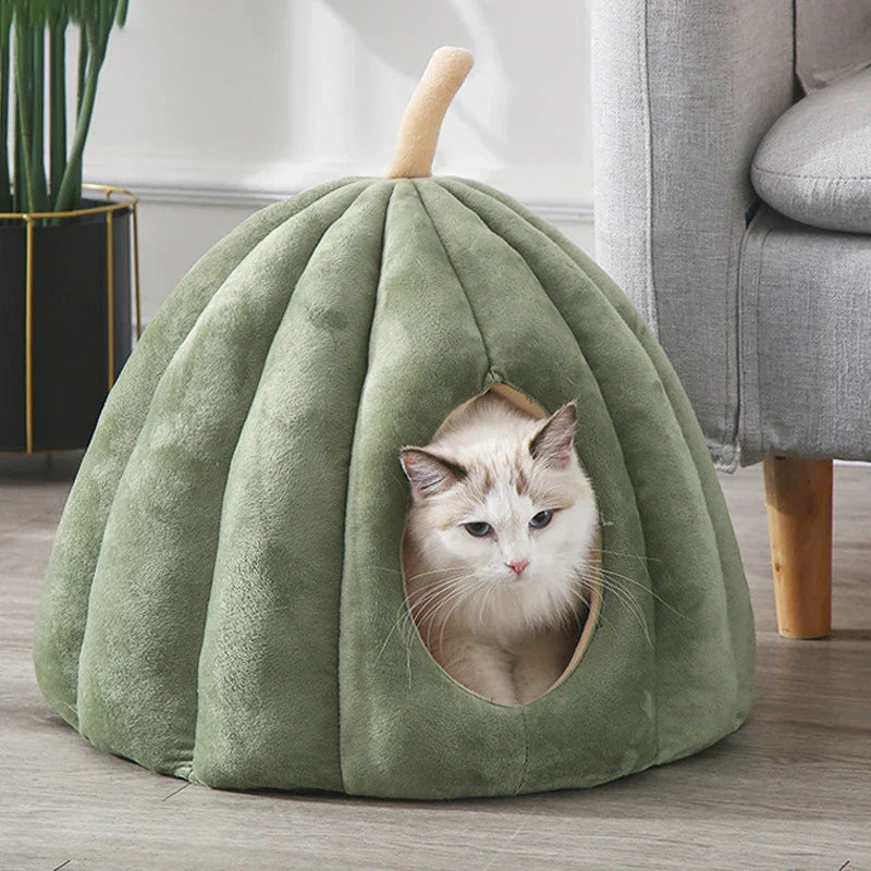 Gesloten Kattenbed Pluche Warm Knus Huisje 40×40×35cm 50×50×40cm Groen Oranje Grijs Winter Slaapplek | Sulvida