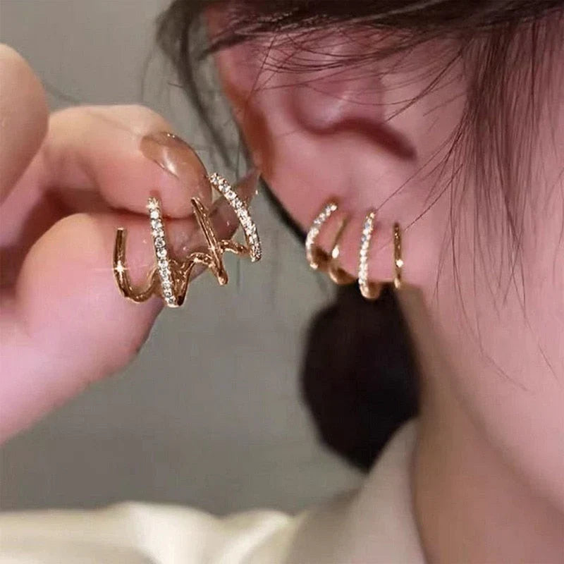 Oorbellen Vier Klauwen Design Zirkonia Zilver Goud Elegante Earcuff Sierlijk Oorknopje Dames Accessoire | Sulvida