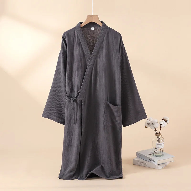 Katoenen Kimono Badjas Licht Luchtig Ochtendjas Unisex Dames Heren Huiskleding Wellness Spa Sauna Thuis | Sulvida
