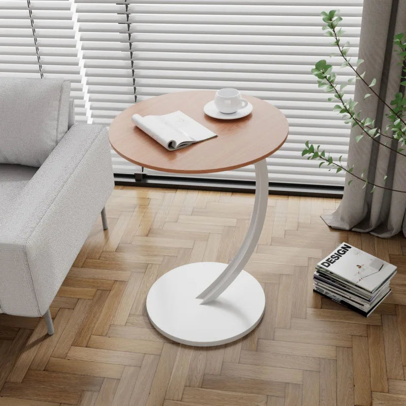 Compacte bijzettafel met stalen frame en houten blad voor woonkamer slaapkamer hoektafel nachtkastje | Sulvida