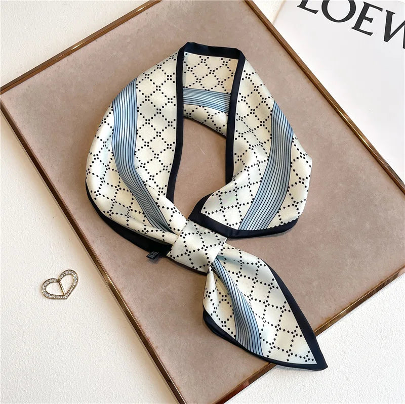 Foulard en satin pour femme à imprimé chevaux, écharpe étroite, bandana élégant, tour de cou, bandeau et bracelet, intemporel | Sulvida