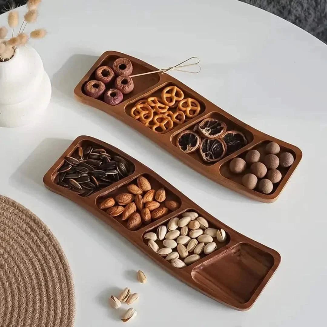 Servierschale aus Holz mit Fächern für Snacks, Häppchen und Knabbereien, mit 3 oder 4 Fächern, für den Tisch geeignet | Sulvida