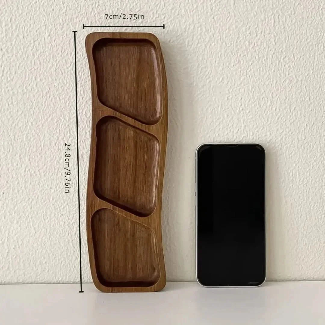 Servierschale aus Holz mit Fächern für Snacks, Häppchen und Knabbereien, mit 3 oder 4 Fächern, für den Tisch geeignet | Sulvida