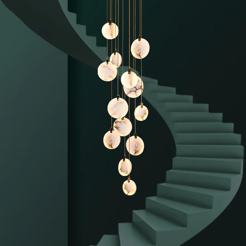 Alabaster spiraal hanglamp kroonluchter geborsteld goud instelbare hoogte dimbaar LED sfeerverlichting | Sulvida