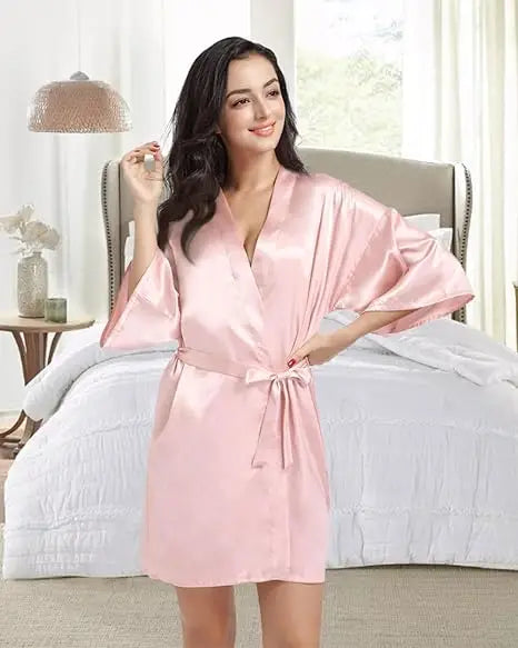 Satijnen Kimono Ochtendjas Dames Marineblauw Knielengte Bruidsmeisje Badjas Luxe Polyester Satijn Nachtkleding | Sulvida