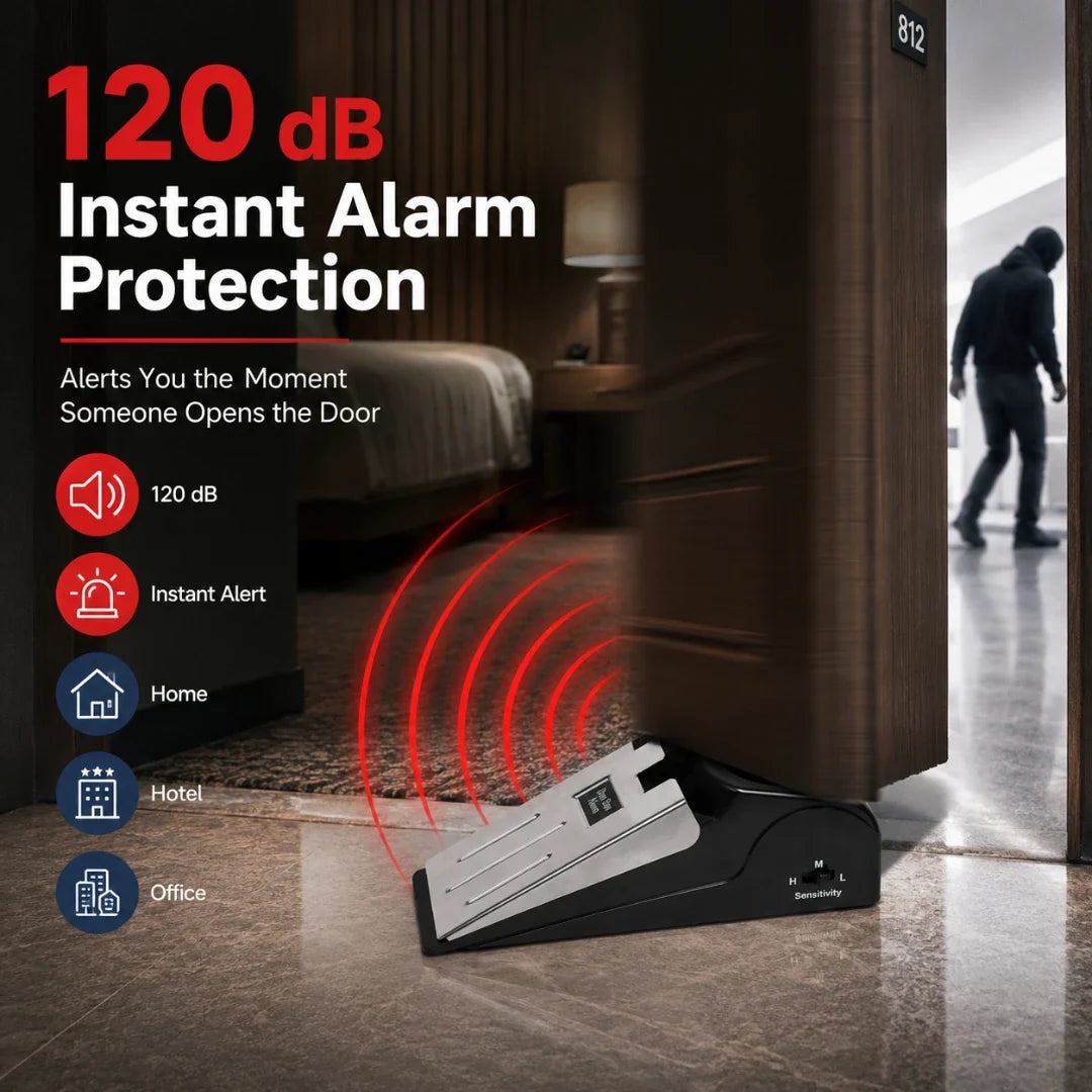 120dB Deurstopper met Alarm Beveiligingswig Trilalarm Zonder Installatie Compact Opvouwbaar Deuralarm | Sulvida