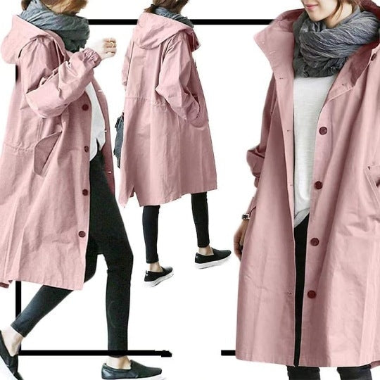 Winddichte Dames Trenchcoat met Capuchon Midi Lengte Losse Pasvorm voor Herfst Winter | Sulvida