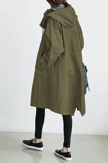 Winddichte Dames Trenchcoat met Capuchon Midi Lengte Losse Pasvorm voor Herfst Winter | Sulvida