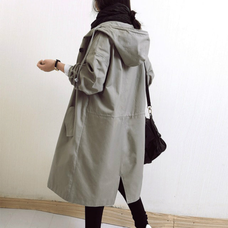 Winddichte Dames Trenchcoat met Capuchon Midi Lengte Losse Pasvorm voor Herfst Winter | Sulvida