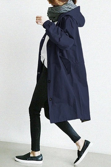 Winddichte Dames Trenchcoat met Capuchon Midi Lengte Losse Pasvorm voor Herfst Winter | Sulvida