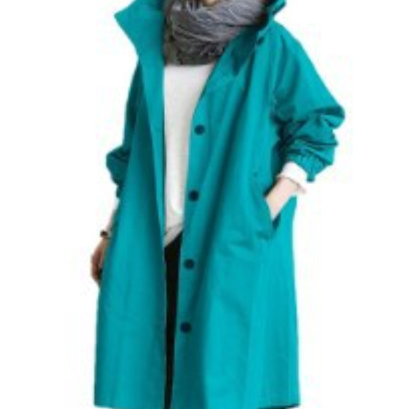Winddichte Dames Trenchcoat met Capuchon Midi Lengte Losse Pasvorm voor Herfst Winter | Sulvida