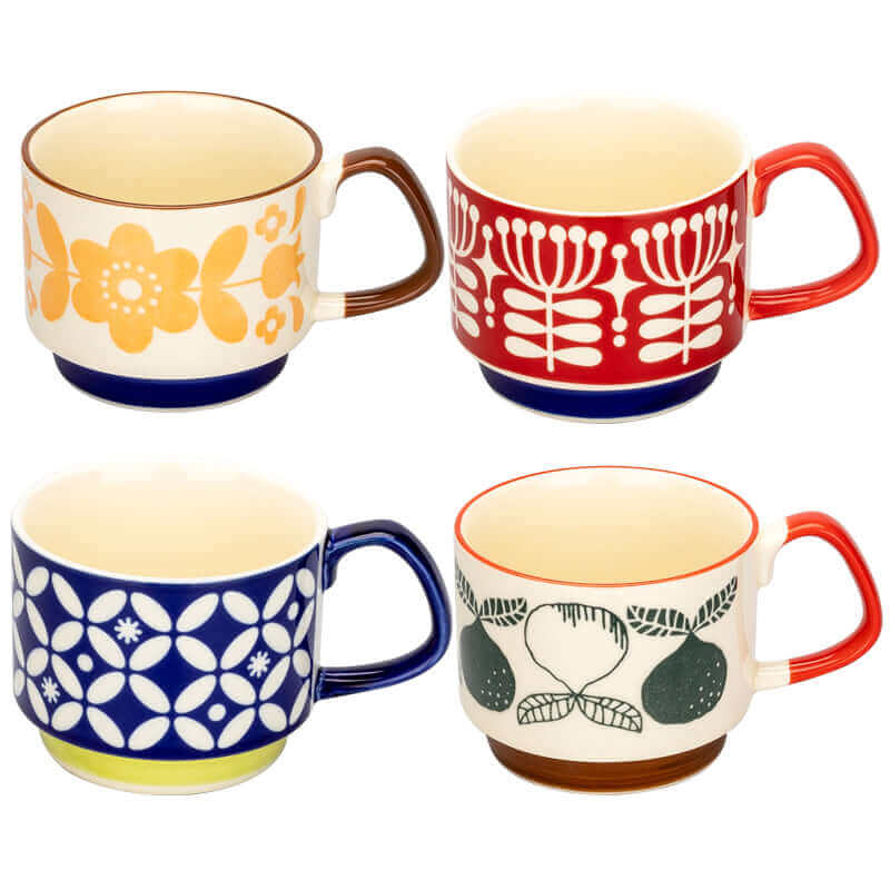 Tasse à café rétro en céramique, 300ml, style vintage Mid-Century Modern, vaisselle disponible en 8 designs différents, compatible lave-vaisselle | Sulvida