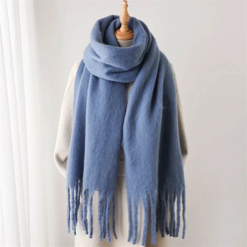 Écharpe en cachemire avec grands pompons, chaleur hivernale, écharpe d’hiver douce, aspect laine, pour femme, automne et hiver | Sulvida