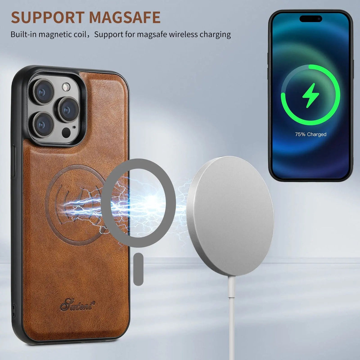 Étui de luxe avec portefeuille pour iPhone 15 en similicuir, marron noir bleu rouge kaki, Pro Max Plus | Sulvida