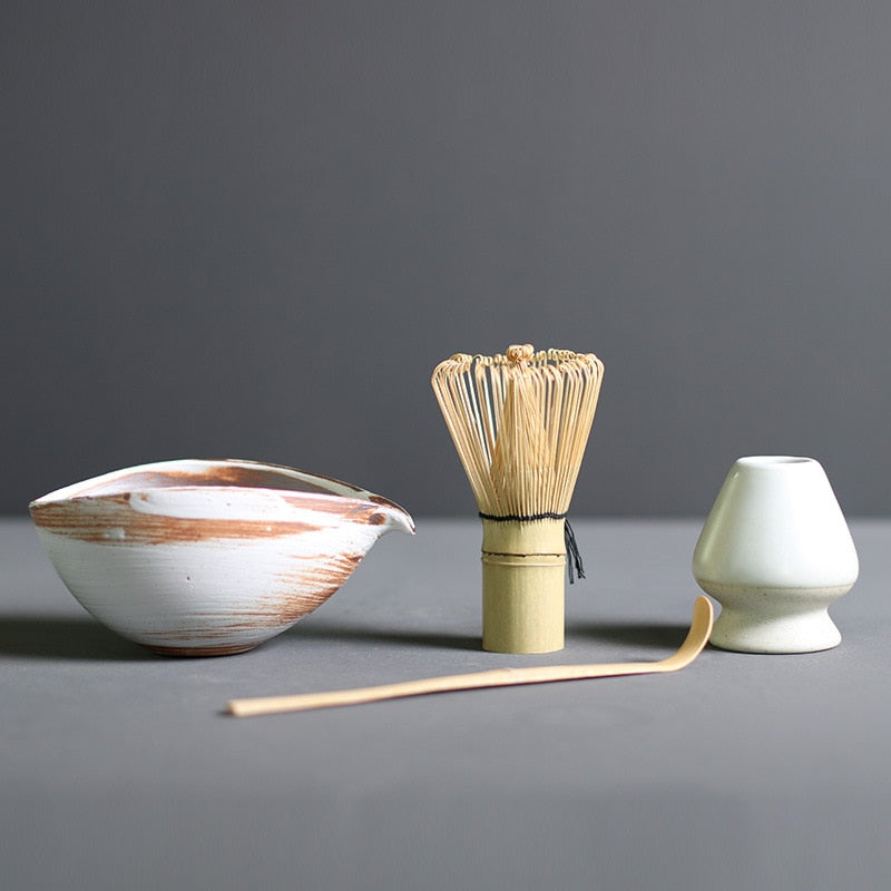 Ceremoniële Matcha Thee Set Bamboe en Keramiek 4-delig Met Klopper Zeef en Kom voor Authentieke Theerituelen | Sulvida