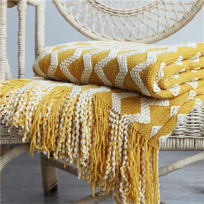 Vloerkleed Geel Boho Ruitpatroon Woonkamer Slaapkamer Scandinavisch Retro Design Bohemian Stijl Interieur | Sulvida