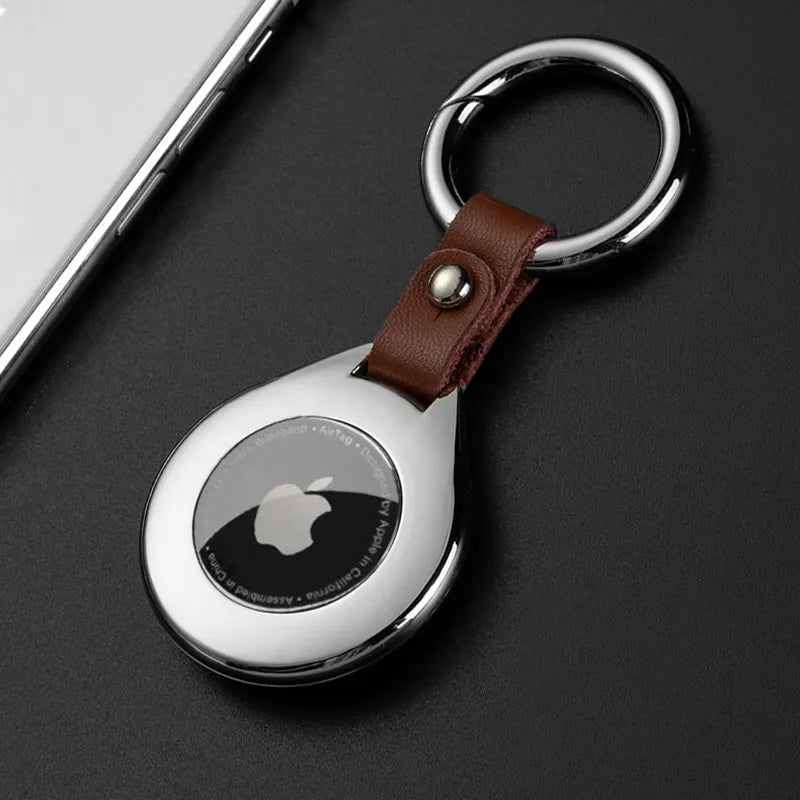 Lederen Sleutelhanger Beschermhoes voor Tracker Zwart Zilver met Metalen Ring Stijlvol Compact Duurzaam | Sulvida