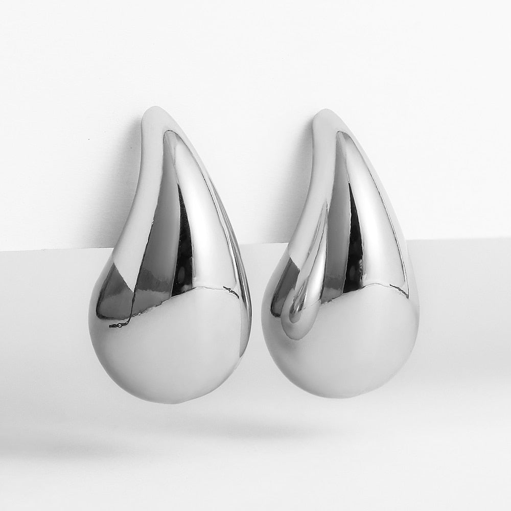 Druppelvormige Dames Oorbellen Roestvrij Staal Goud Zilver Statement Creolen Modern Design Hangers Sieraden | Sulvida
