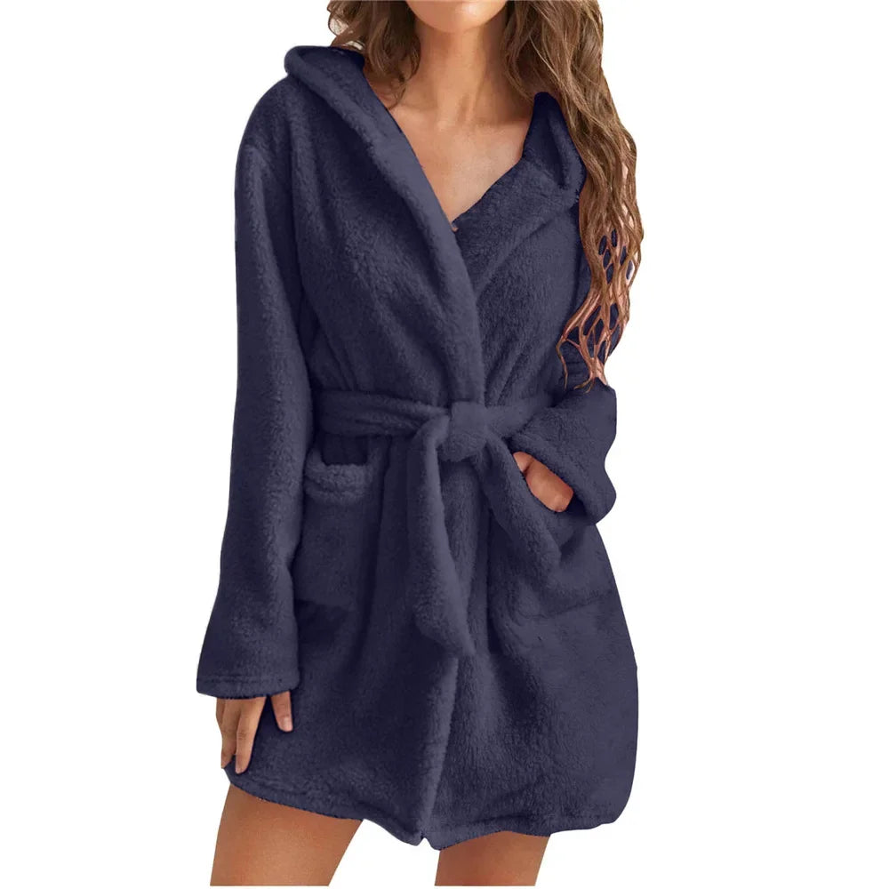 Katoenen Badjas met Capuchon voor Dames Kimono Ochtendjas Lange Mouwen Ceintuur Zachte Huiskleding Wellness | Sulvida