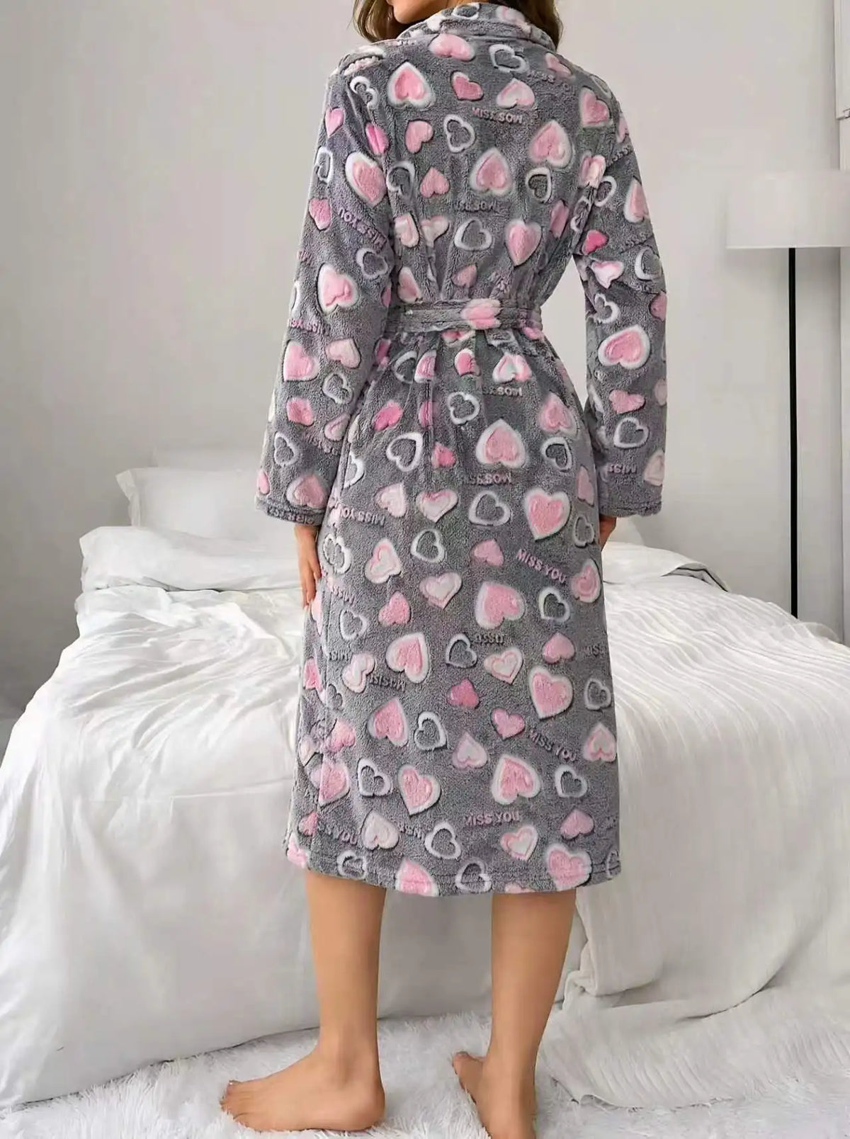 Fleece Badjas Dames Lang met Ceintuur Roze Zachte Winterochtendjas Huiskleding Loungewear Herfst Winter | Sulvida