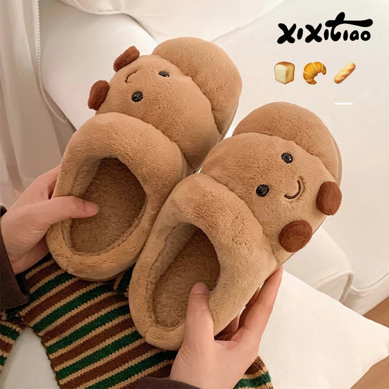 Pluche Huisslippers Croissant Dames Heren Warme Winterpantoffels Antislip Binnenschoenen Unisex Comfortabel | Sulvida
