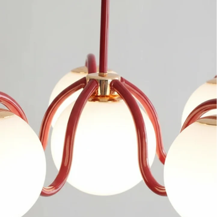 Ronde glazen kroonluchter met melkglazen bollen en metalen montuur voor woonkamer slaapkamer eetkamer | Sulvida