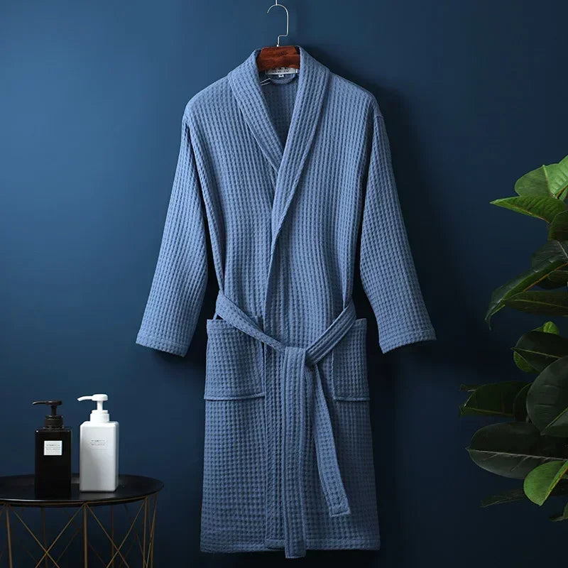 Wafel Badjas Katoen met Lange Mouwen voor Thuis Wellness Spa Sauna Hotel Unisex Ochtendjas Badkamer Comfort | Sulvida