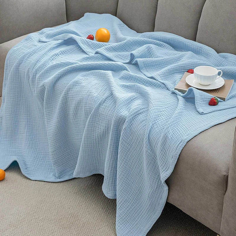 Plaid en coton, couverture en mousseline à 6 épaisseurs, été hiver, jeté de canapé ou de lit, respirant, léger, linge de lit pour le salon | Sulvida