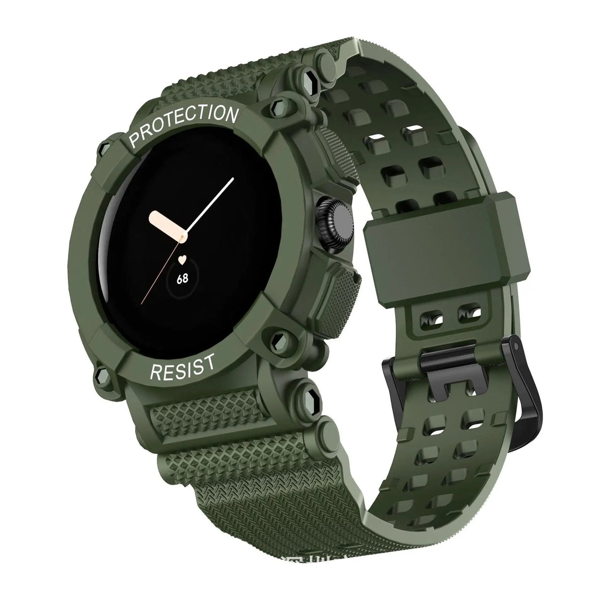 Bracelet de montre avec coque de protection pour Pixel Watch et Pixel Watch 2 sport en silicone hybride noir | Sulvida