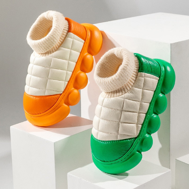 Pantoffels bont bubbel met warme voering groen oranje geel koper grijs winterlaarzen indoor outdoor huis | Sulvida