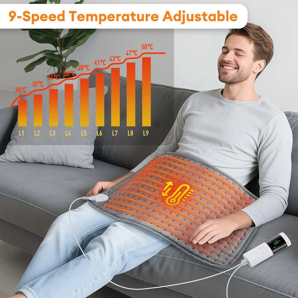 Elektrische Verwarmingsmat Grijs 60x30cm 9 Standen Timer Lichaam Rug Benen Warmtepad Fluweelzacht Verwarming | Sulvida